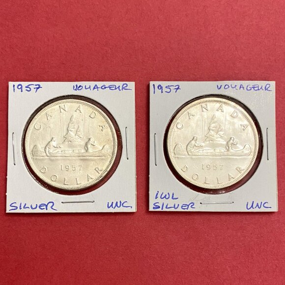 Wonderous Uncirculated Pair of 1957 Canada Silver $1 Coins! - Picture 1 of 16